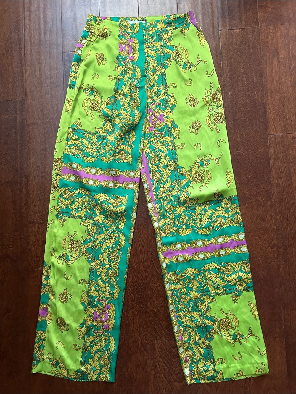 Mango Green Multicolored Baroque Print Satin Pant Set, Size 2, NWT - Picture 11 of 16